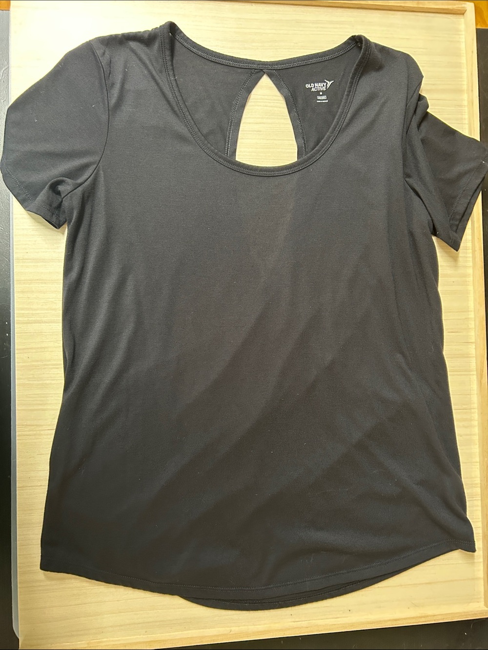 Old Navy Active Size M Black Go-Dry Open Back Short Sleeve Workout Top
